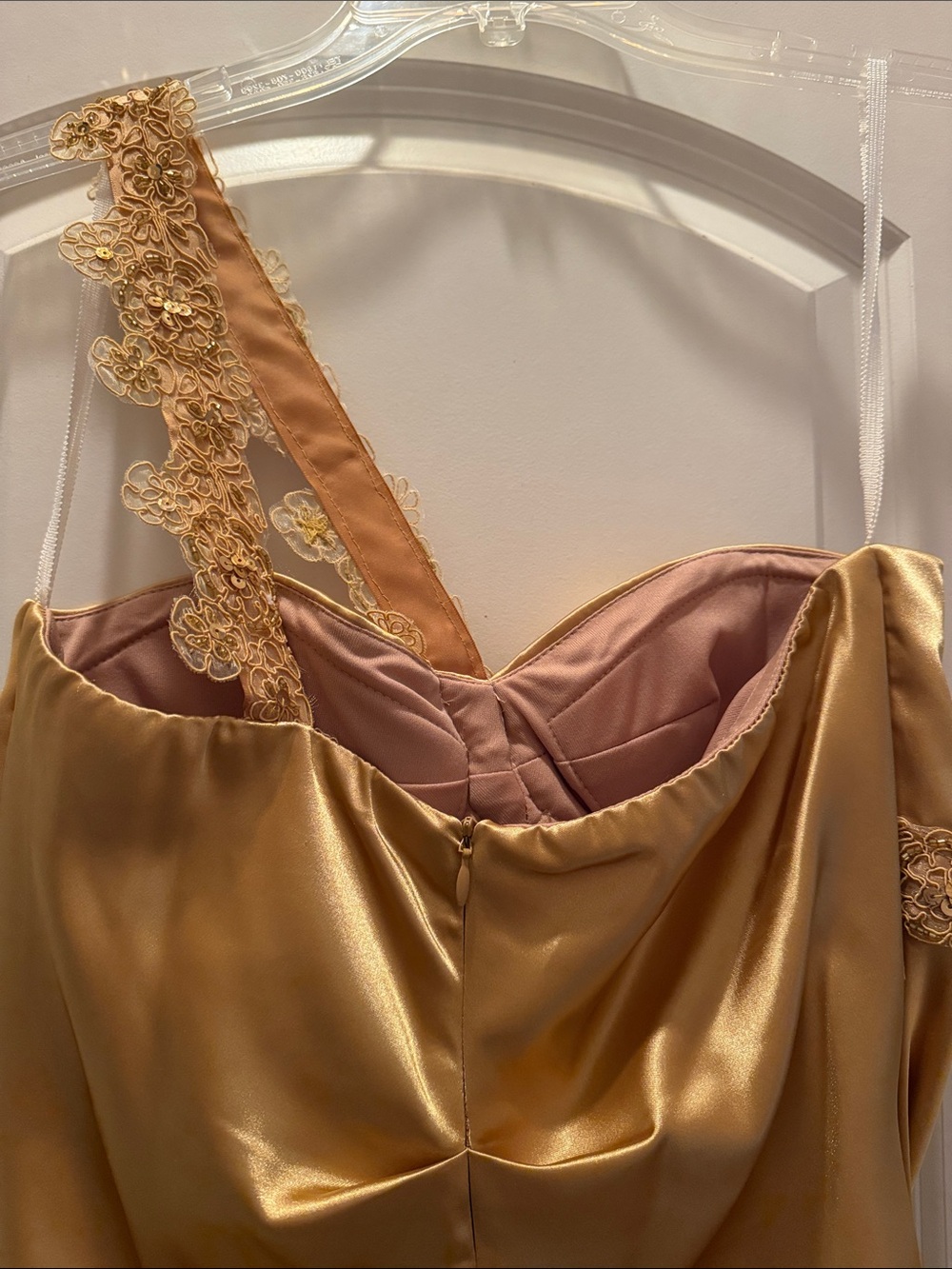 Vintage Jump Apparel by Wendye Chaitin Gold One-Shoulder Satin Prom Dress - Picture 7 of 9